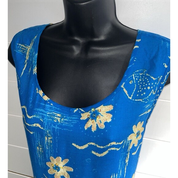 Hawaiian Mumu Dress Beach Y2K Large Womens Fish Sequin Tropical Coastal - Picture 5 of 14